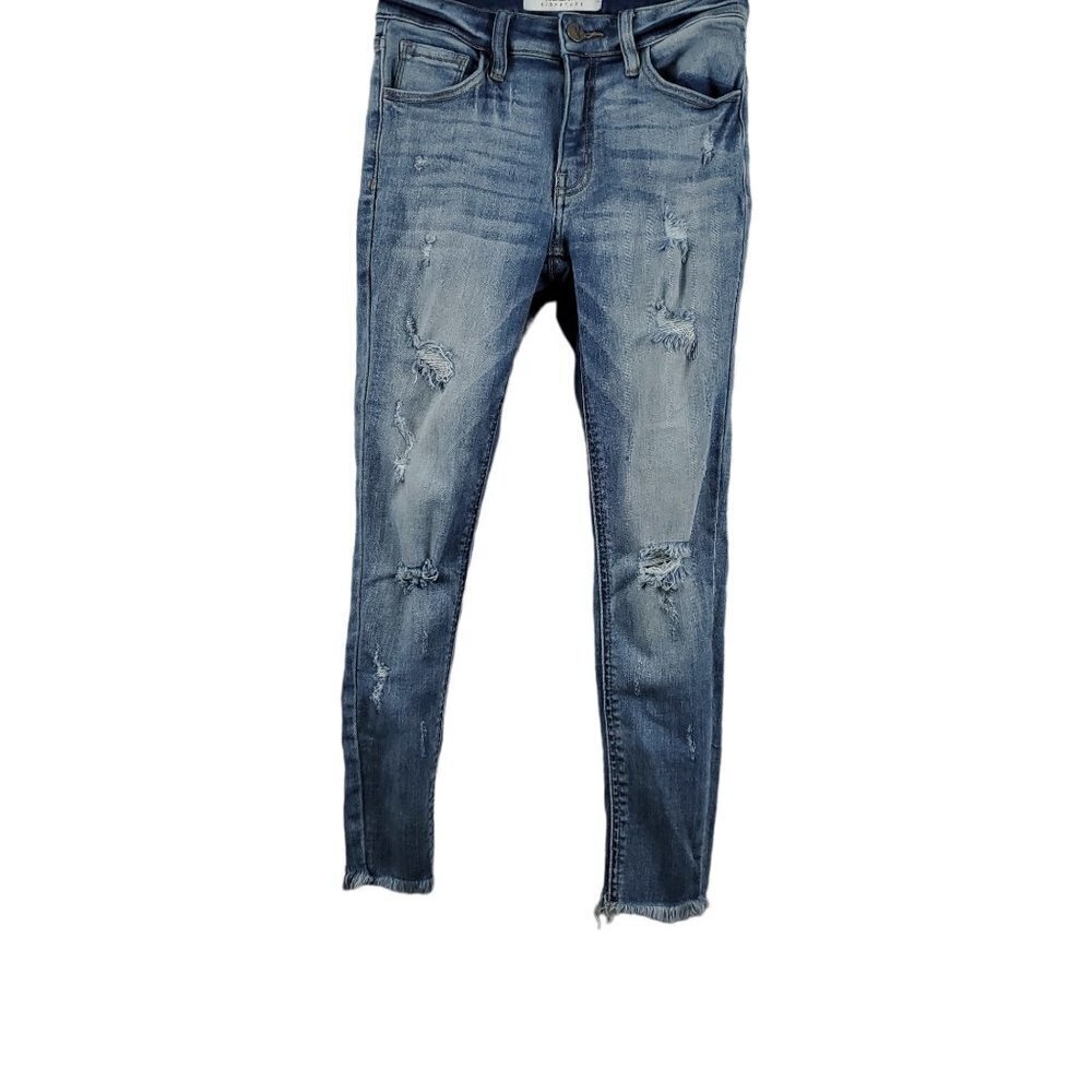 KanCan Signature Distressed Mid Rise Skinny Ankle Raw Hem Jeans